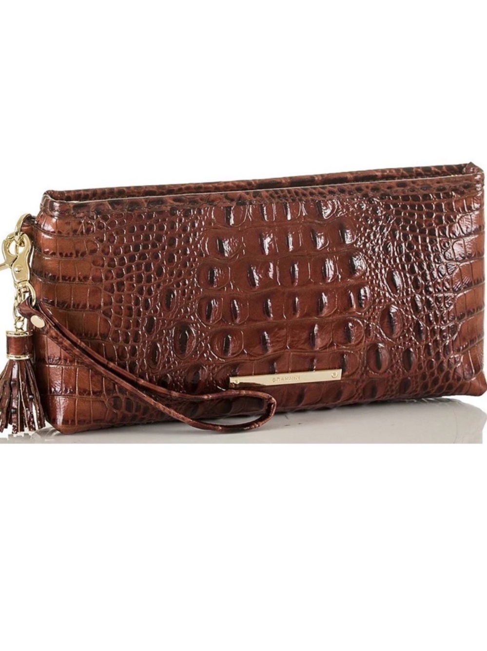 Brahmin Croc-Embossed Leather Wristlet Clutch - Brown